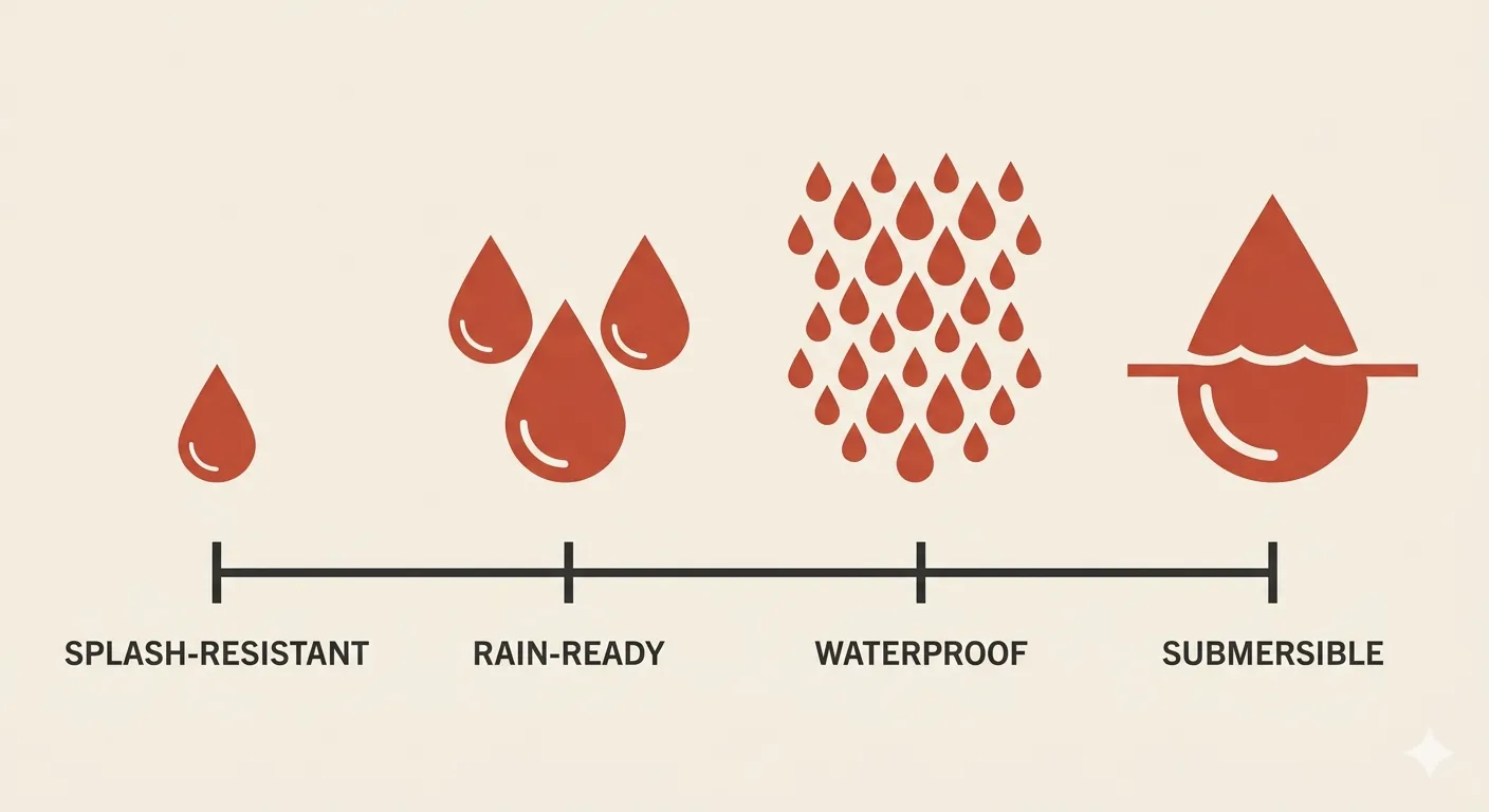 A bag panel with rain hitting it; the seam line is highlighted where water gets through.